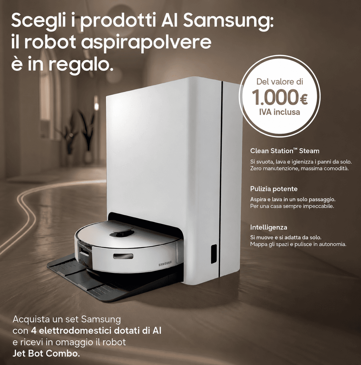 Samsung Jet Bot Combo - Robot aspirapolvere in omaggio con elettrodomestici AI