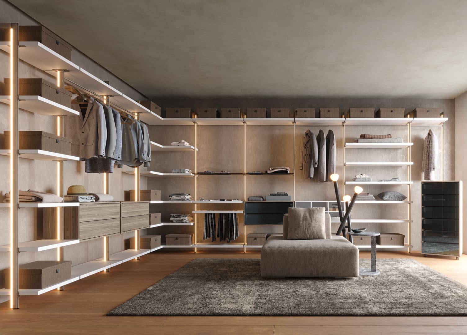 Cabina armadio con illuminazione LED e organizzazione verticale