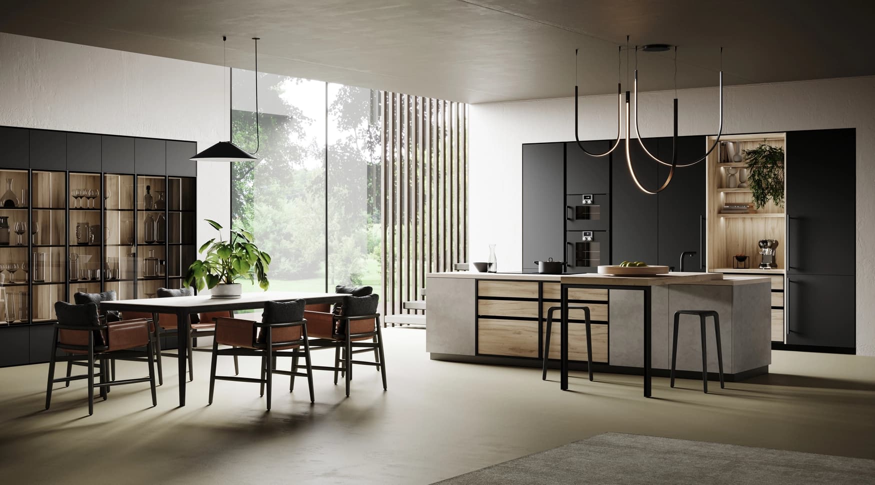 Cucina moderna con isola e zona pranzo