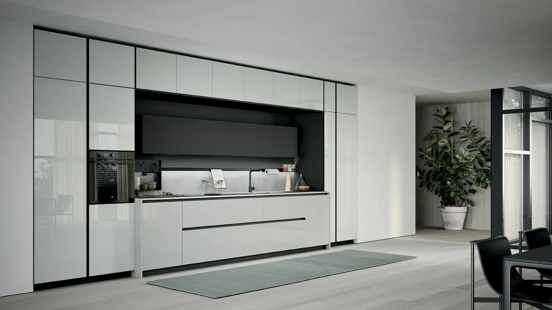 Cucina lineare bianca lucida minimalista