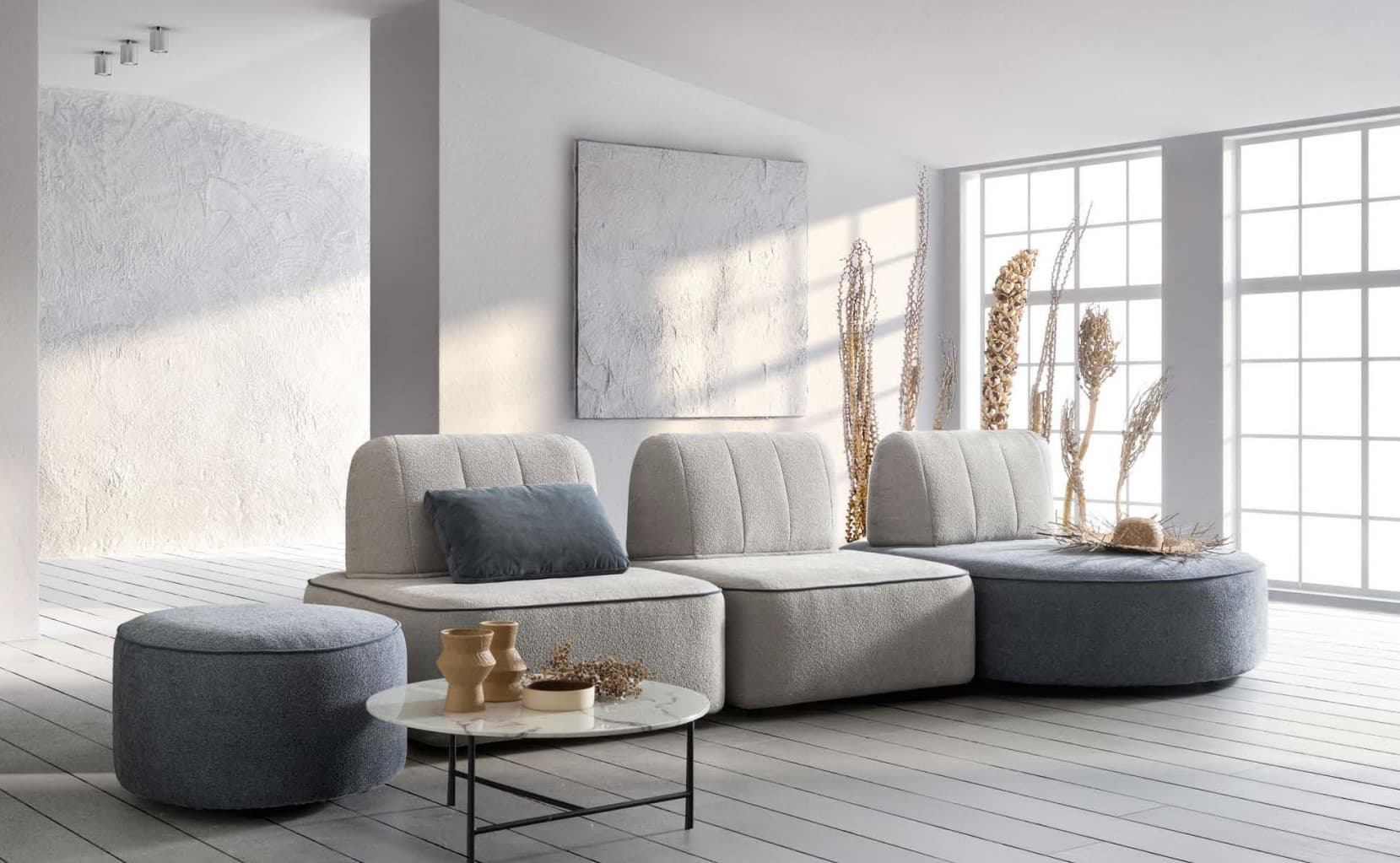 Sistema modulare grigio e azzurro minimal